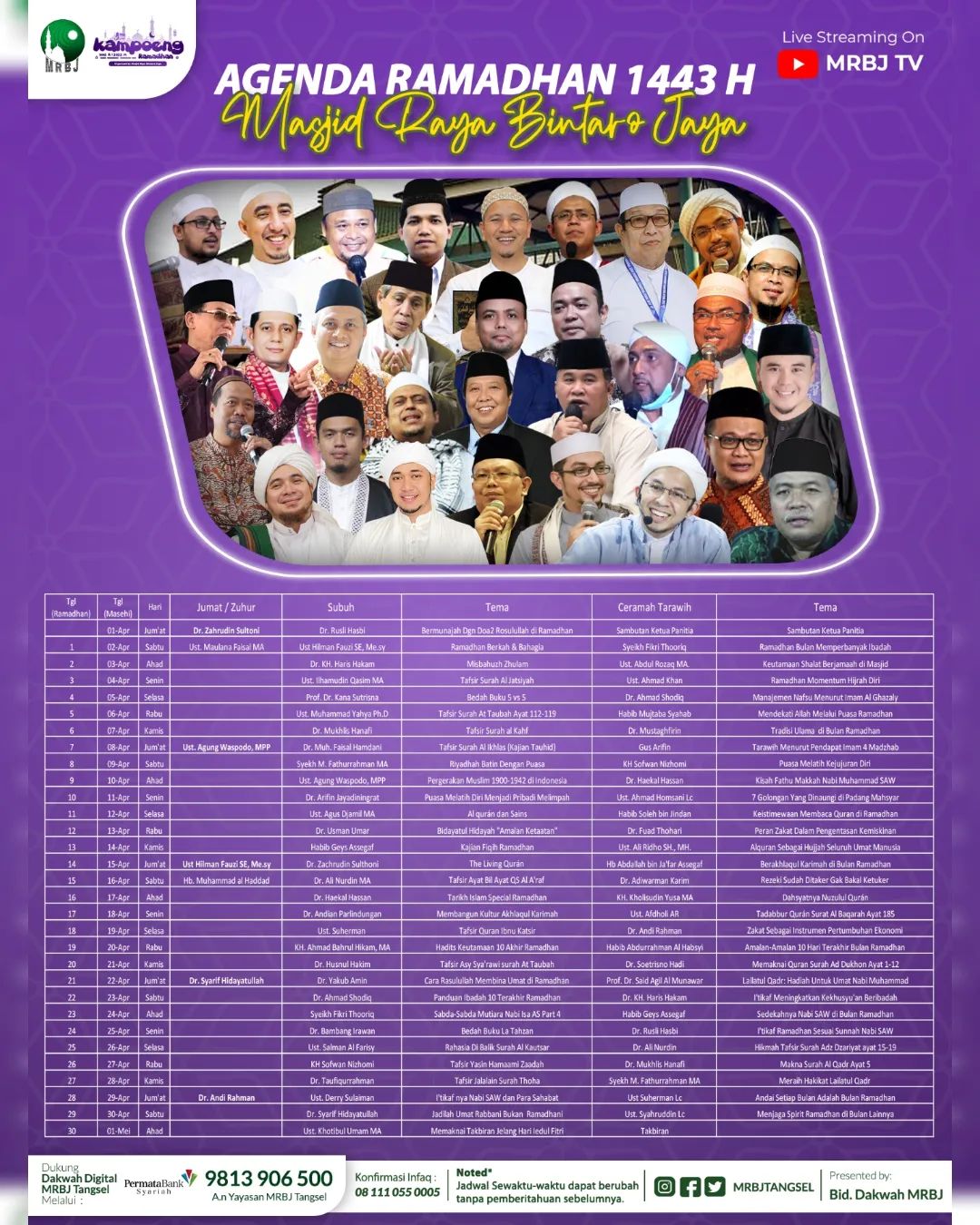 Jadwal Kajian dan Ceramah Tarawih Ramadhan 2022